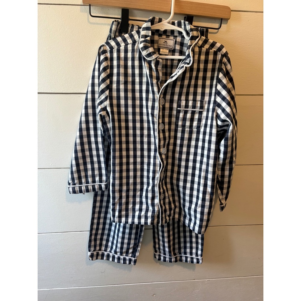 Petite Plume Mommy and Me Family Pajamas Navy Gingham Women L Child 7 Bundle
